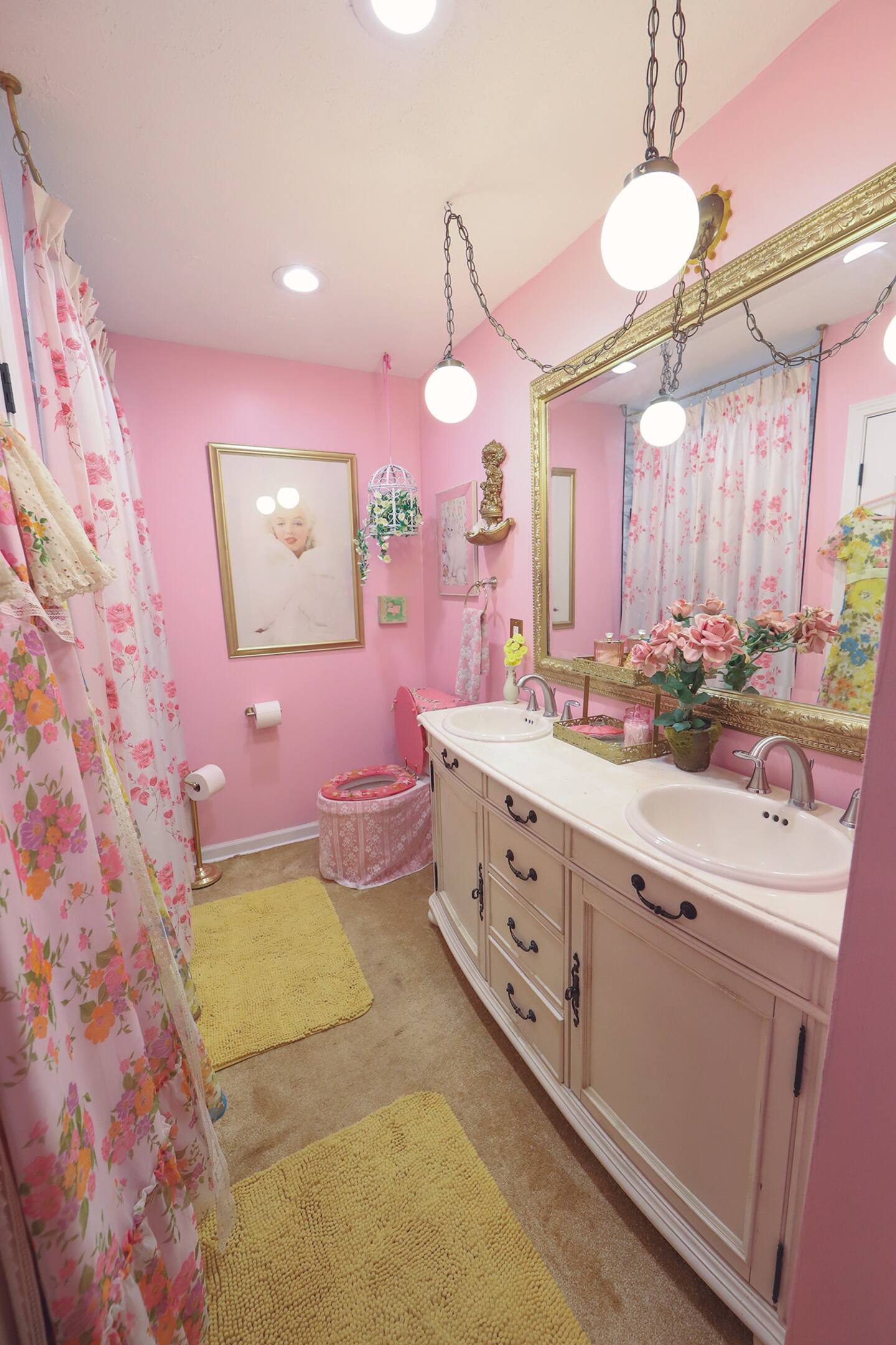 Pink glam bathroom vanity
