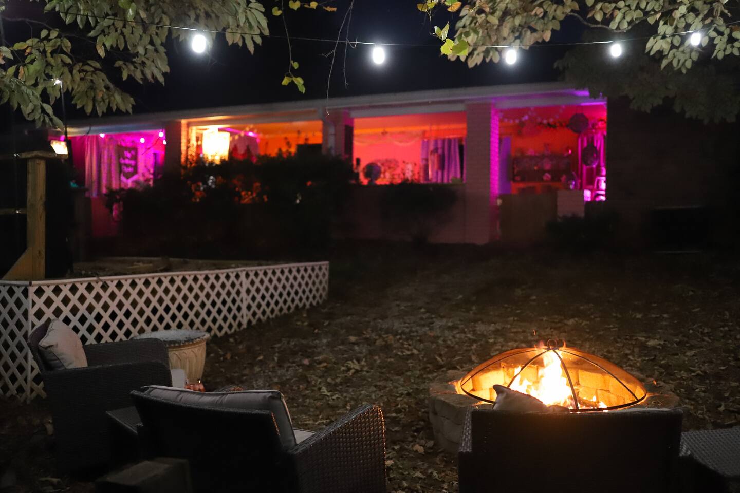 Evening patio glow from the backyard